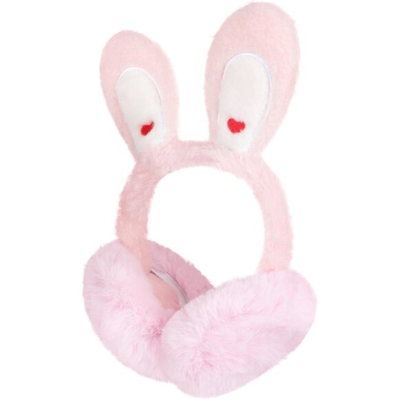 Women's Pink Lovely Bunny Earmuffs Winter Warm Plush Foldable Soft Ear Warmer - Picture 3 of 9